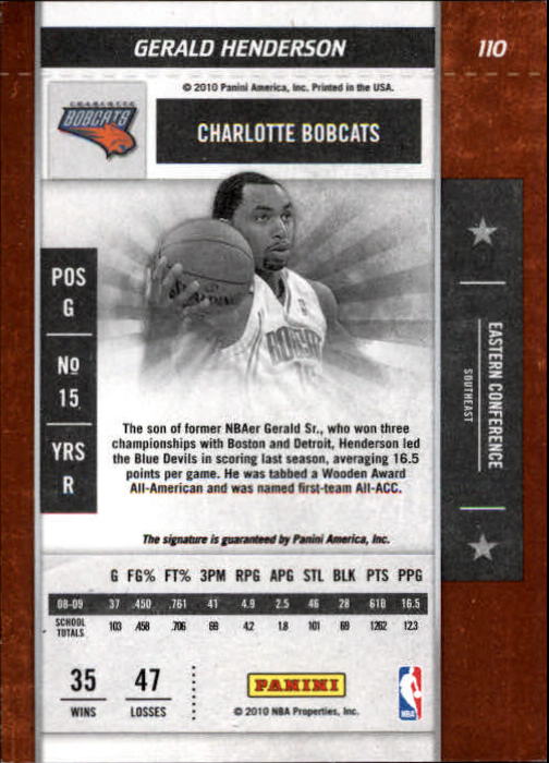 2009-10 Playoff Contenders #110 Gerald Henderson AU RC back image
