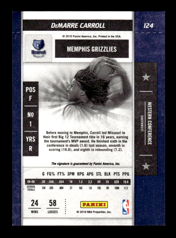 2009-10 Playoff Contenders #124 DeMarre Carroll AU RC back image