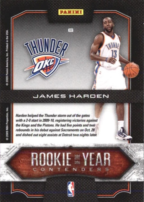 2009-10 Playoff Contenders Rookie of the Year Contenders #6 James Harden back image