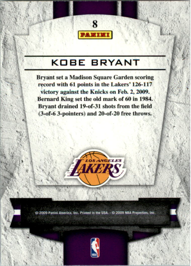 2009-10 Playoff Contenders Perennial Contenders #8 Kobe Bryant back image