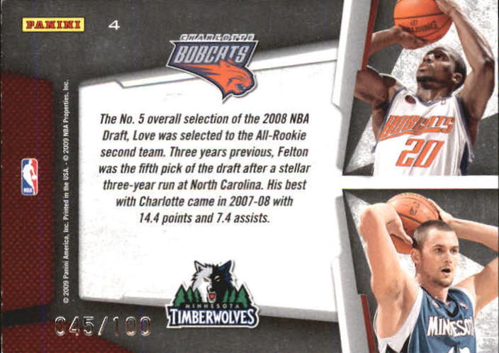 2009-10 Playoff Contenders Draft Tandems Gold #4 Kevin Love/Raymond Felton back image