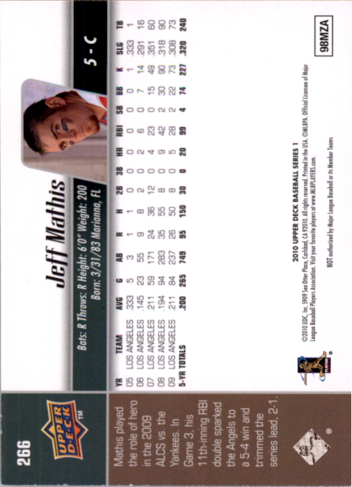 2010 Upper Deck Gold #266 Jeff Mathis back image