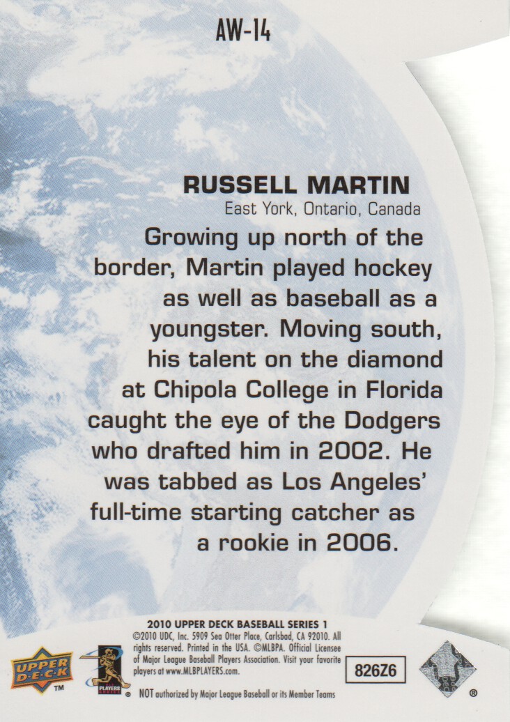 2010 Upper Deck All World #AW14 Russell Martin back image