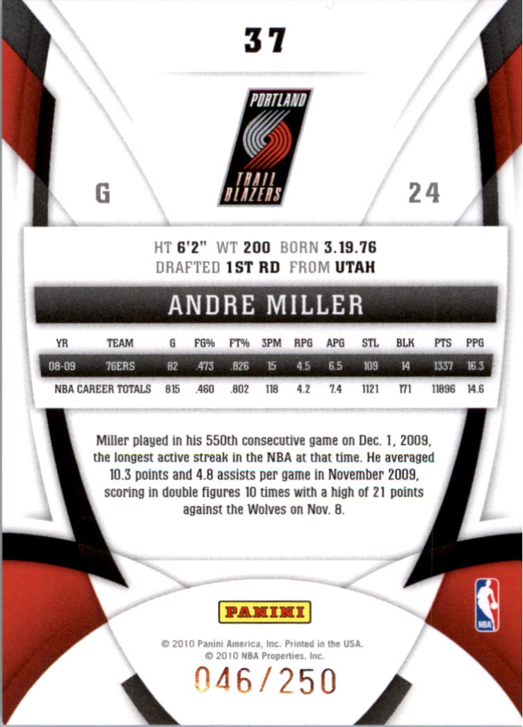 2009-10 Certified Mirror Red #37 Andre Miller back image
