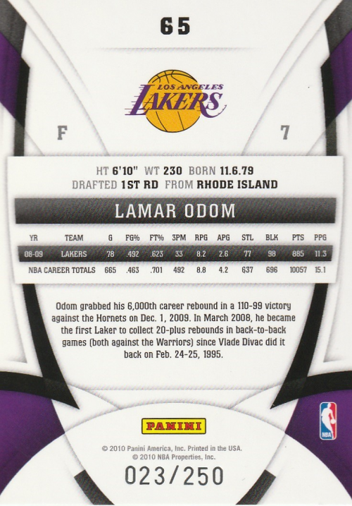 2009-10 Certified Mirror Red #65 Lamar Odom back image