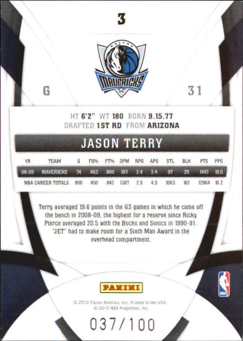 2009-10 Certified Mirror Blue #3 Jason Terry back image