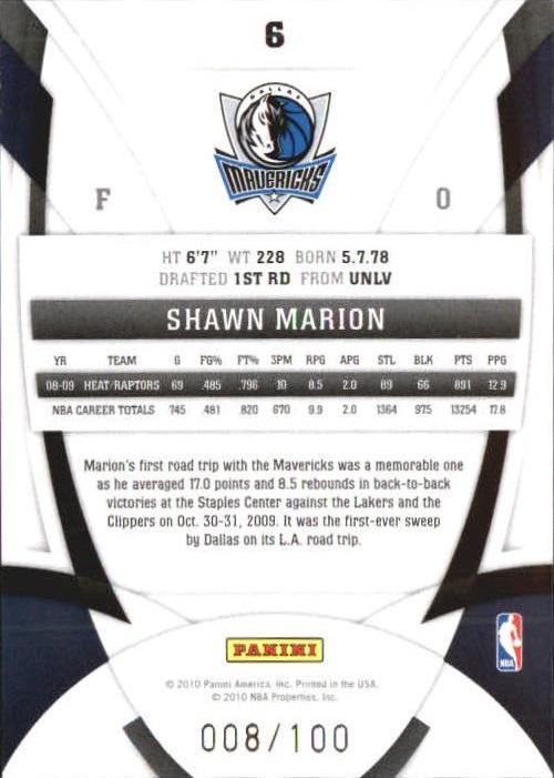 2009-10 Certified Mirror Blue #6 Shawn Marion back image