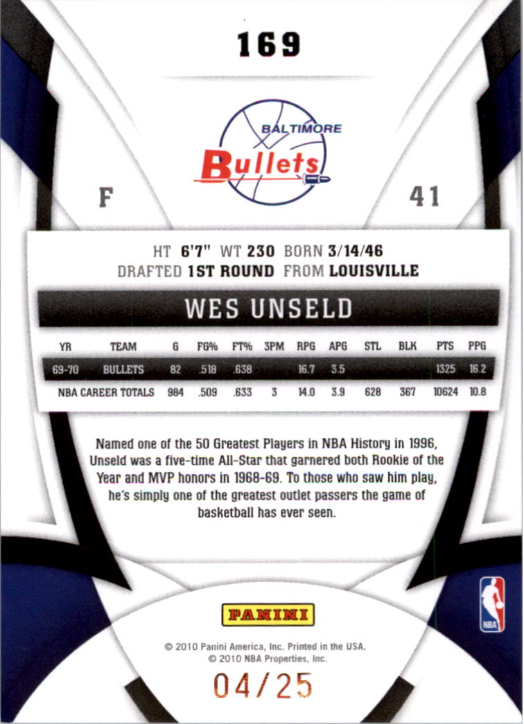 2009-10 Certified Mirror Gold #169 Wes Unseld back image