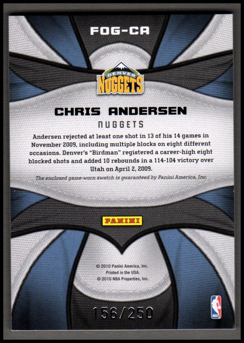 2009-10 Certified Fabric of the Game #29 Chris Andersen/250 back image