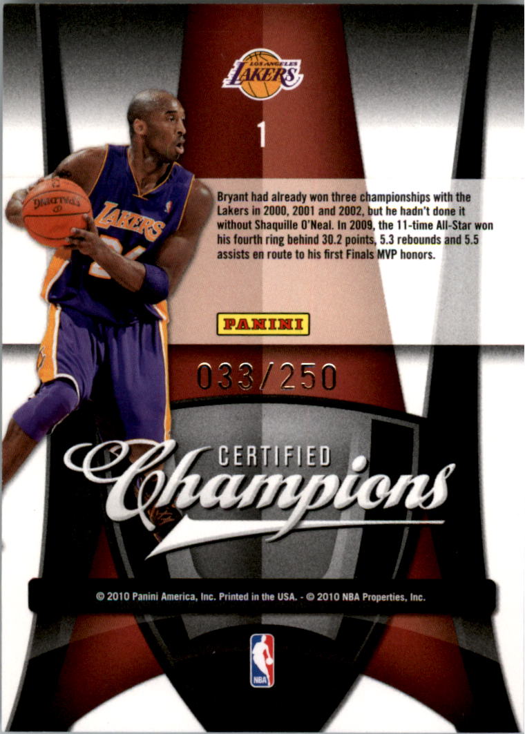 2009-10 Certified Champions Red #1 Kobe Bryant back image