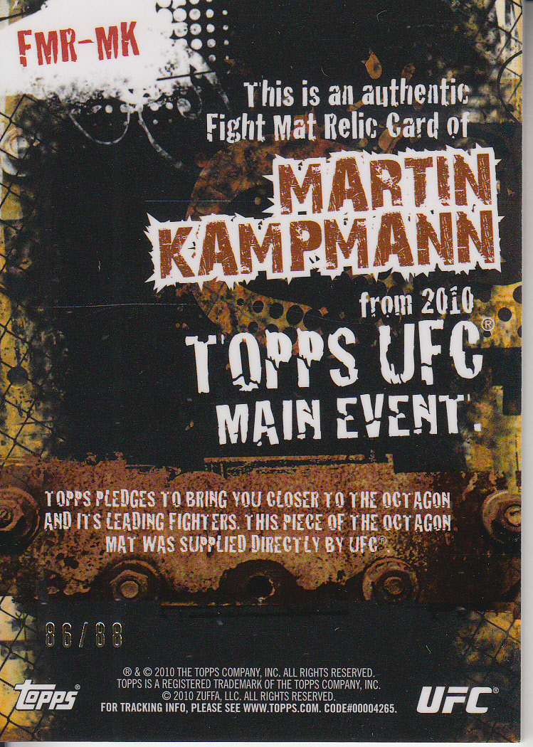 2010 Topps UFC Main Event Fight Mat Relics Bronze #FMRMK Martin Kampmann back image