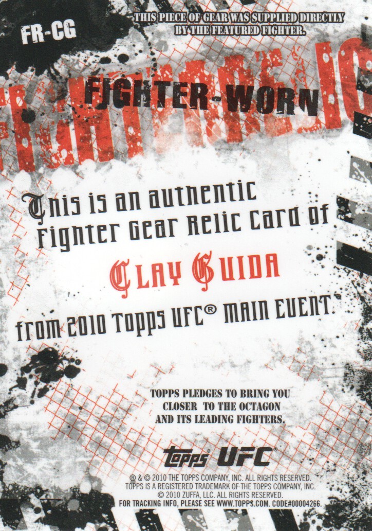 2010 Topps UFC Main Event Fighter Relics #FRCG Clay Guida back image