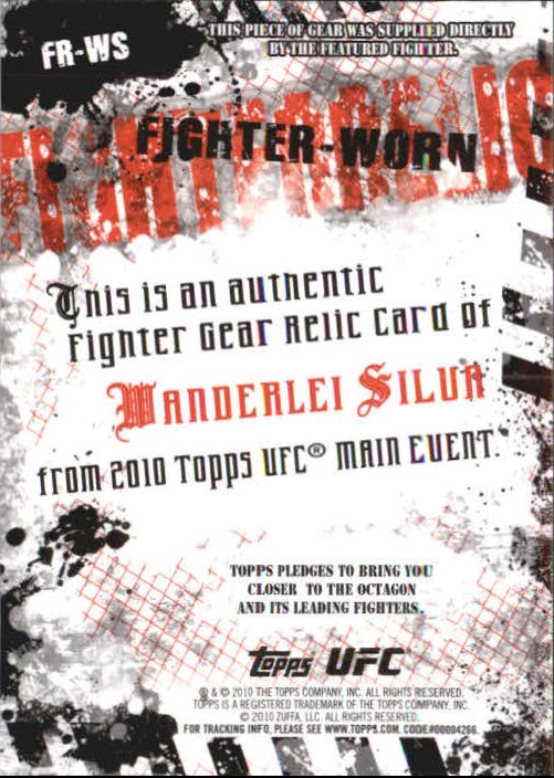 2010 Topps UFC Main Event Fighter Relics #FRWS Wanderlei Silva back image
