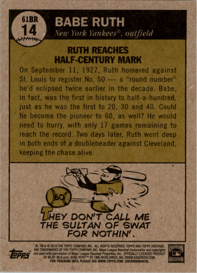 2010 Topps Heritage Ruth Chase 61 #BR14 Babe Ruth back image