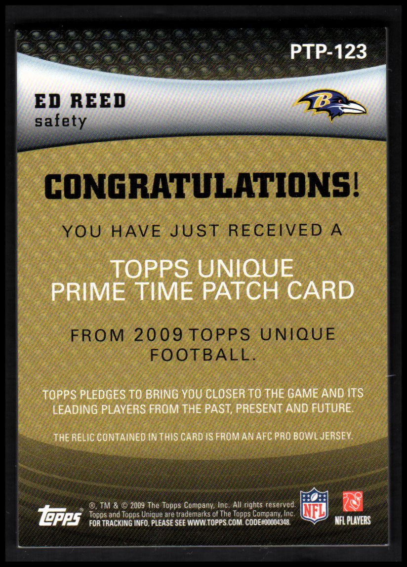 2009 Topps Unique Prime Time Patches #PTP123 Ed Reed/40 back image