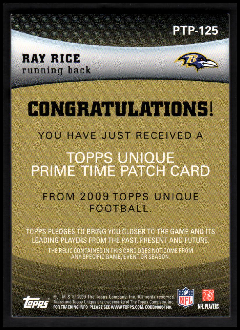 2009 Topps Unique Prime Time Patches #PTP125 Ray Rice/50 back image