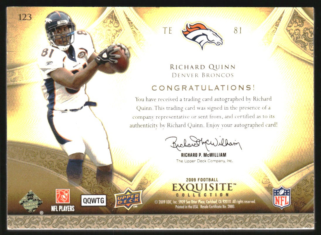 2009 Exquisite Collection #123 Richard Quinn AU RC