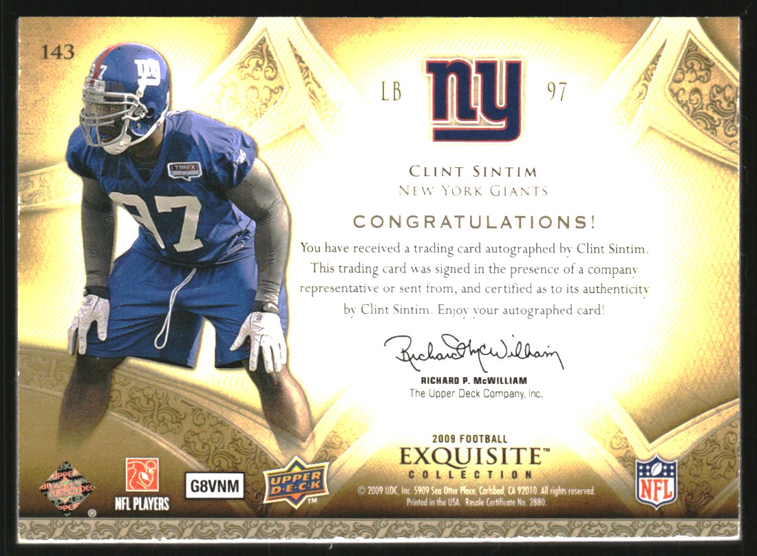 2009 Exquisite Collection #143 Clint Sintim AU RC