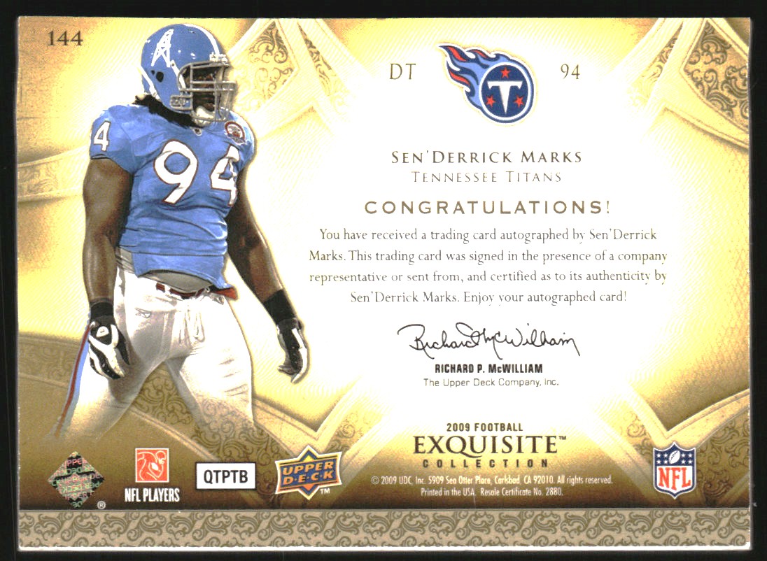 2009 Exquisite Collection #144 Sen'Derrick Marks AU RC