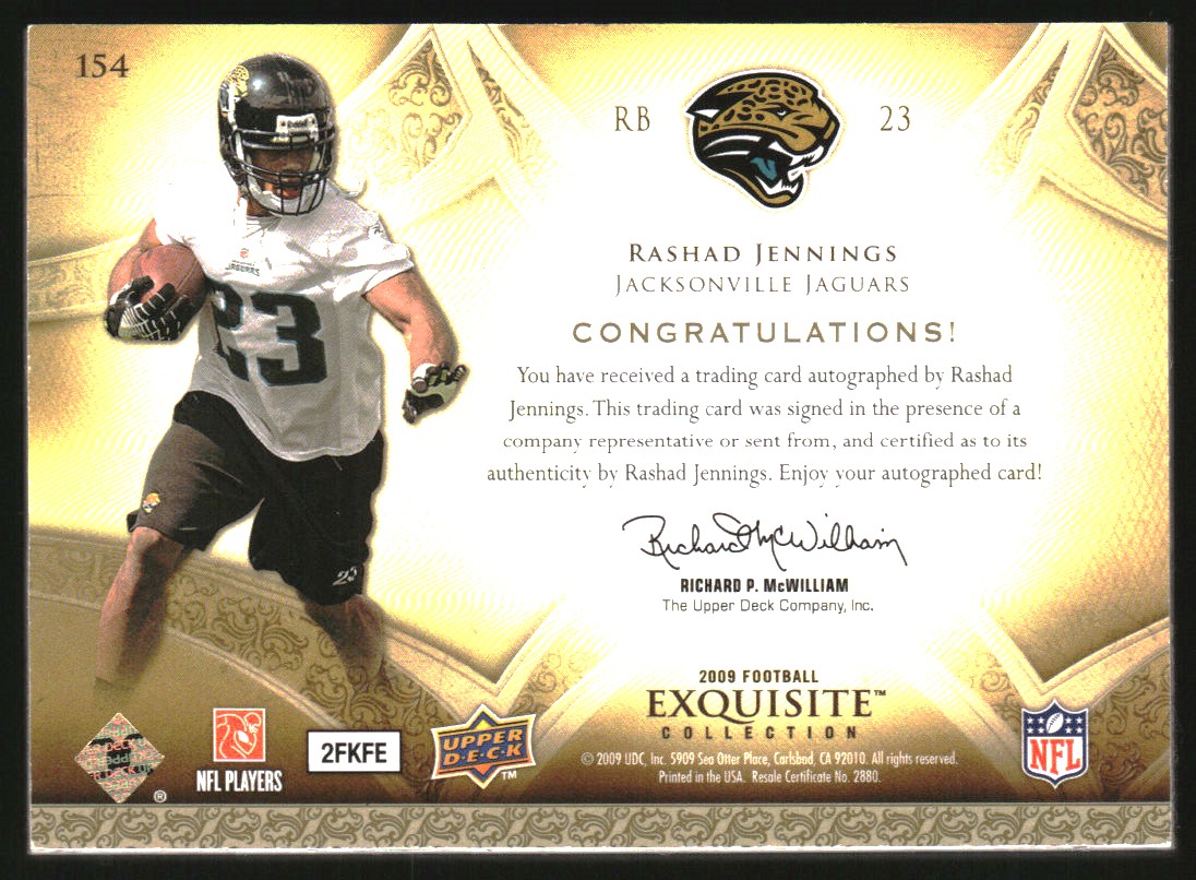 2009 Exquisite Collection #154 Rashad Jennings AU RC