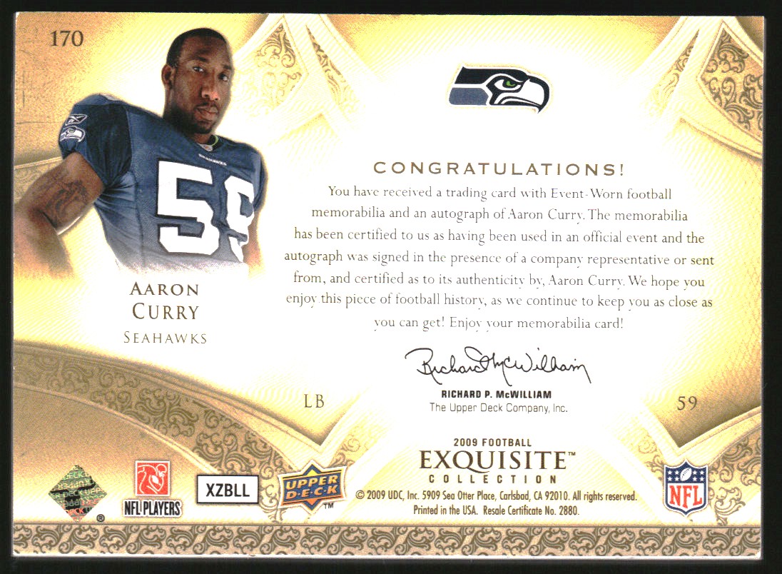 2009 Exquisite Collection #170 Aaron Curry JSY AU RC