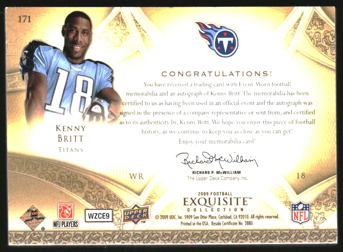 2009 Exquisite Collection #171 Kenny Britt JSY AU RC