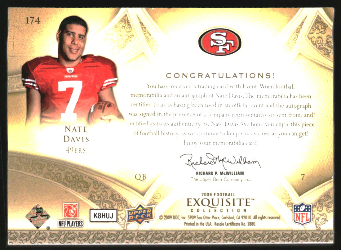 2009 Exquisite Collection #174 Nate Davis JSY AU RC