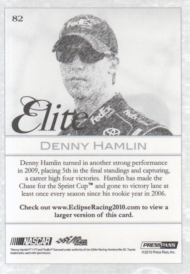 2010 Press Pass Eclipse #82 Denny Hamlin E back image