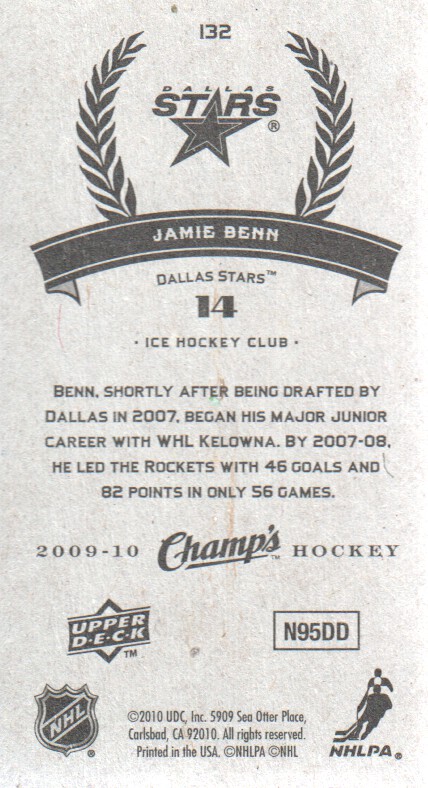 2009-10 Upper Deck Champ's #132 Jamie Benn RC back image