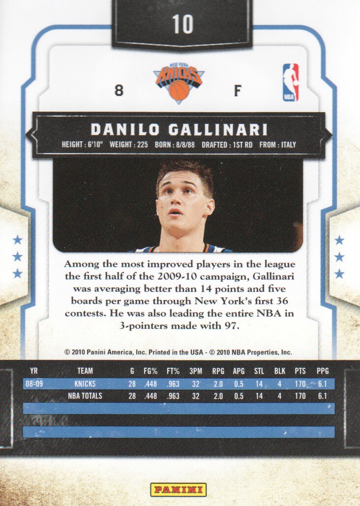 2009-10 Classics #10 Danilo Gallinari back image
