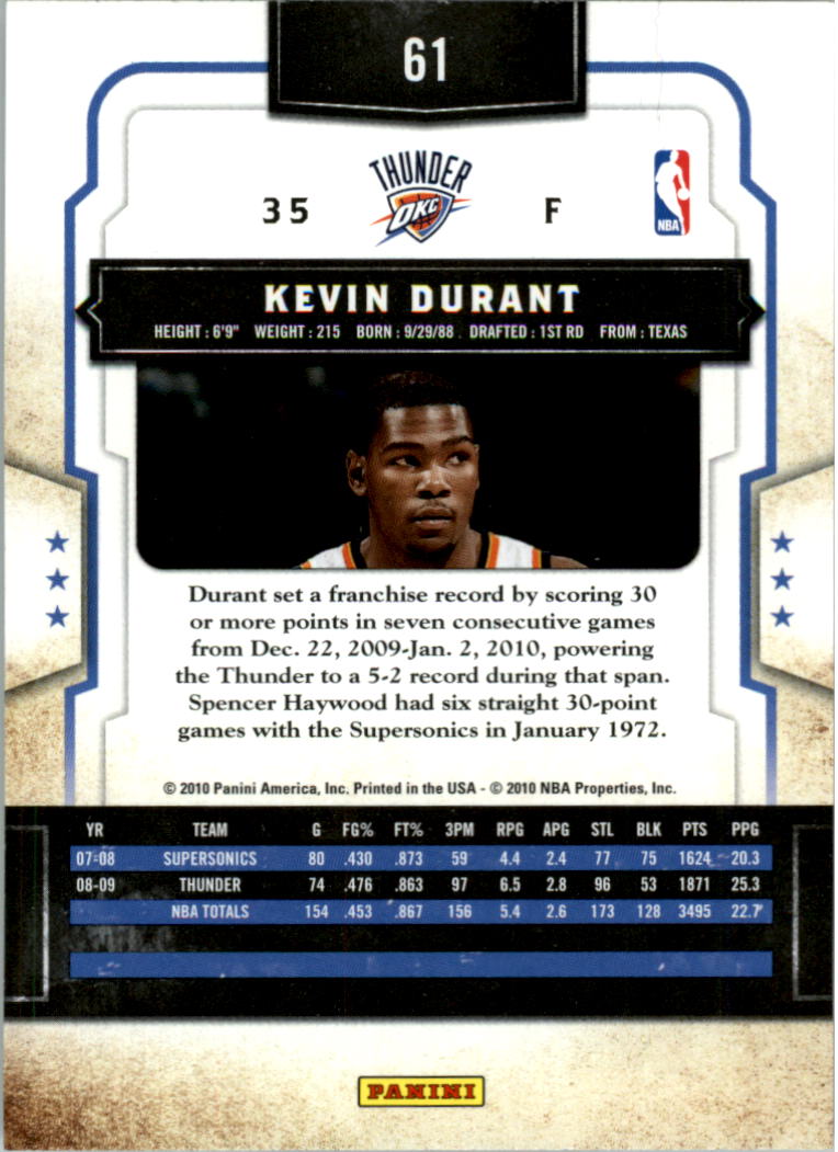 2009-10 Classics #61 Kevin Durant back image