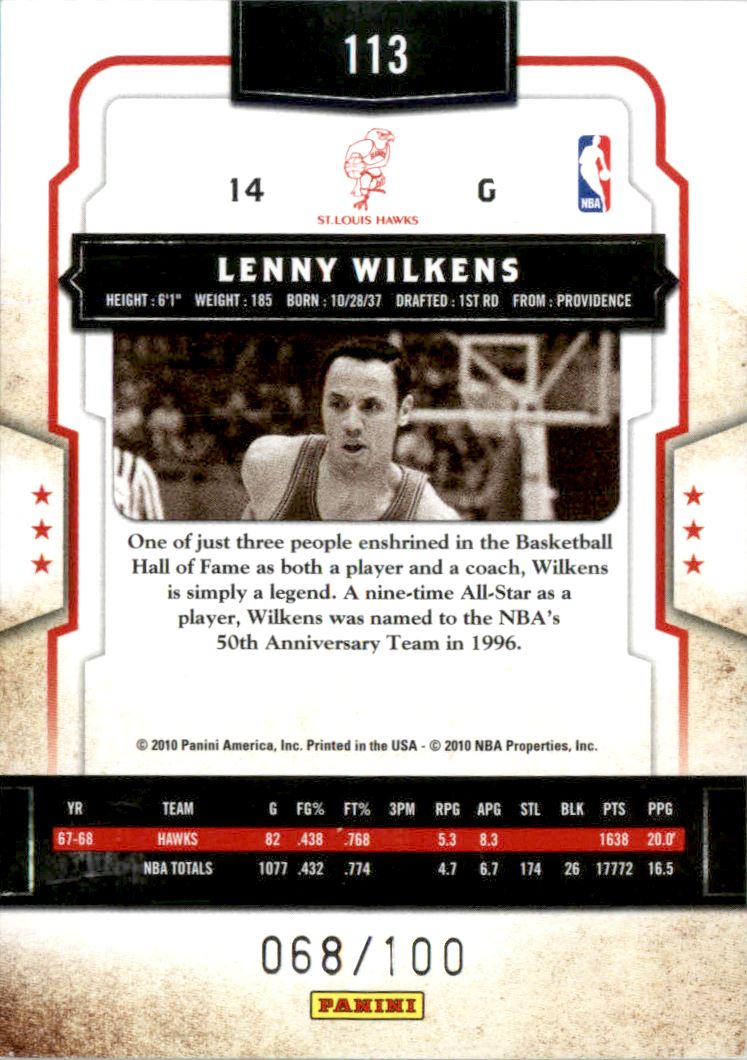 2009-10 Classics Timeless Tributes Silver #113 Lenny Wilkens back image