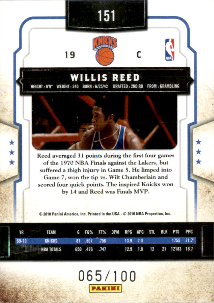 2009-10 Classics Timeless Tributes Silver #151 Willis Reed back image