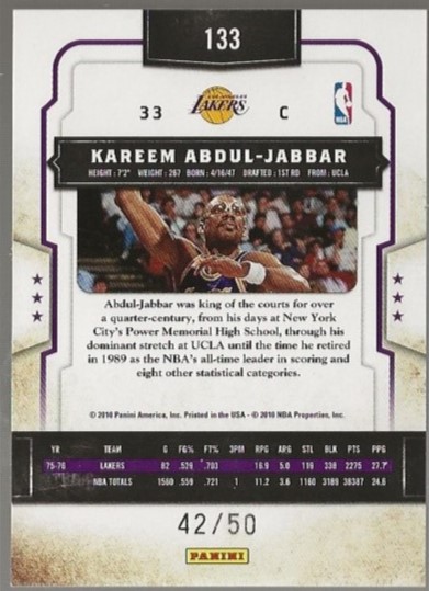 2009-10 Classics Timeless Tributes Gold #133 Kareem Abdul-Jabbar back image