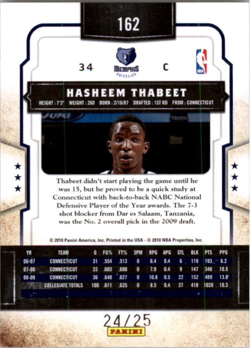 2009-10 Classics Timeless Tributes Platinum #162 Hasheem Thabeet back image