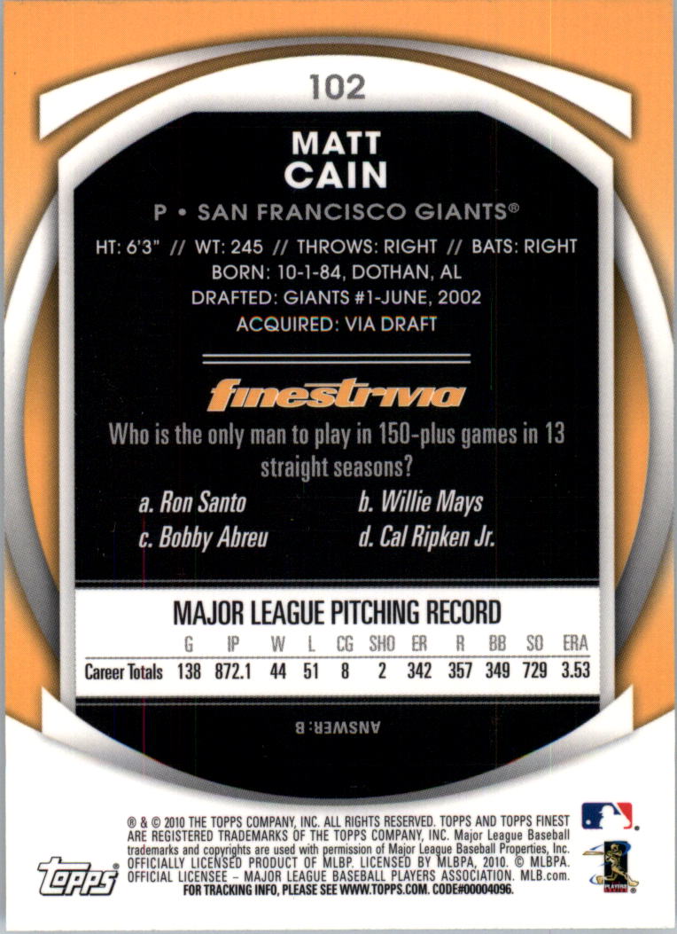 2010 Finest Baseball Card Pick (Base) - Picture 179 of 267