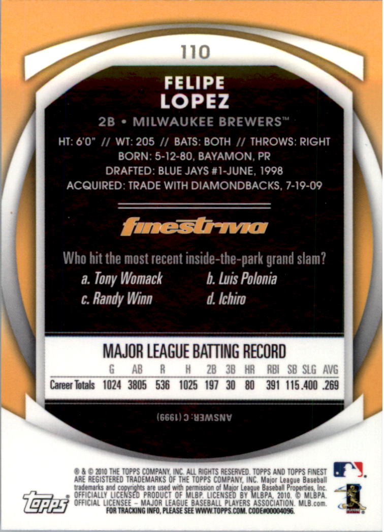 2010 Finest Baseball Card Pick (Base) - Picture 191 of 267