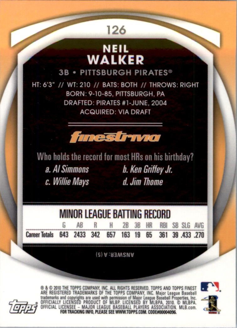 2010 Finest Baseball Card Pick (Base) - Picture 221 of 267