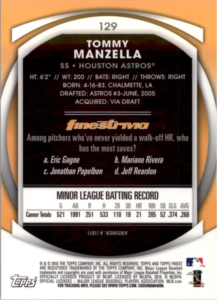 2010 Finest Baseball Card Pick (Base) - Picture 225 of 267