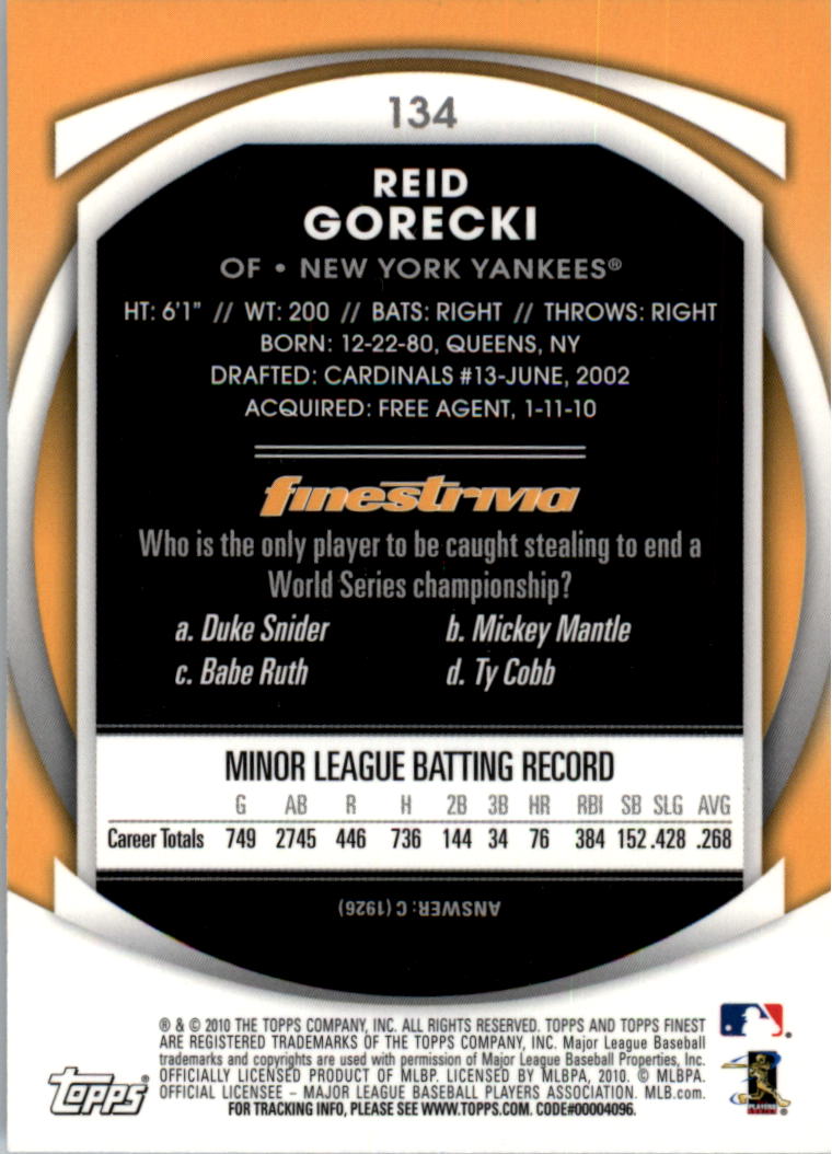 2010 Finest Baseball Card Pick (Base) - Picture 233 of 267