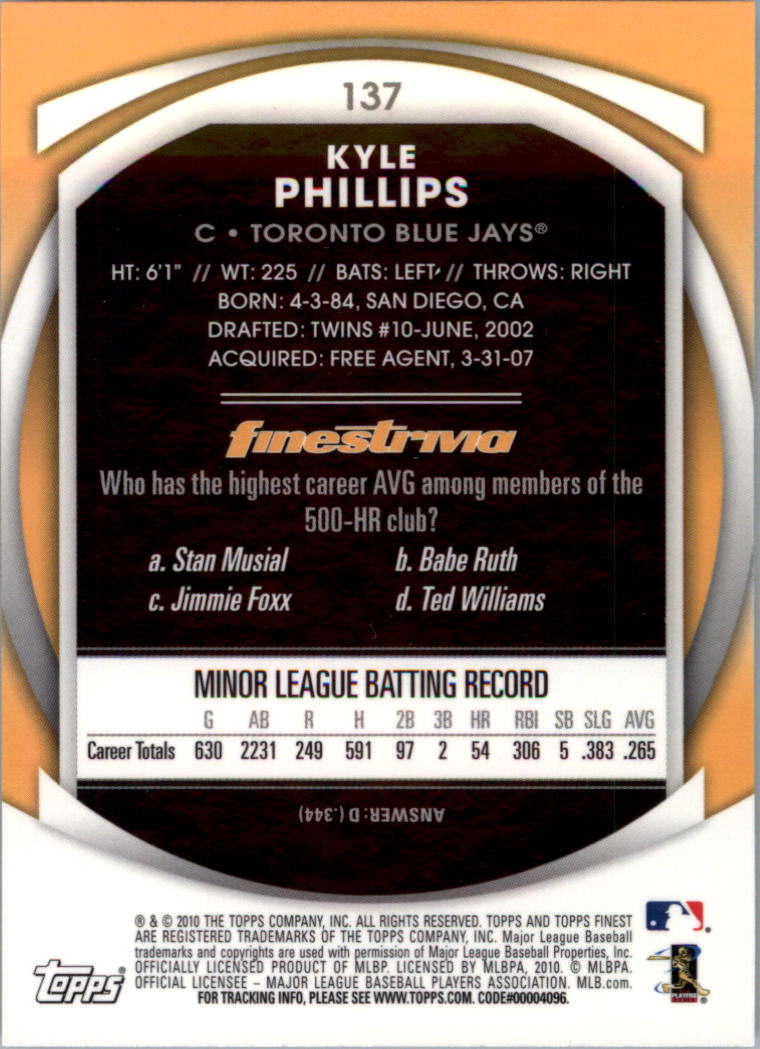 2010 Finest Baseball Card Pick (Base) - Picture 237 of 267