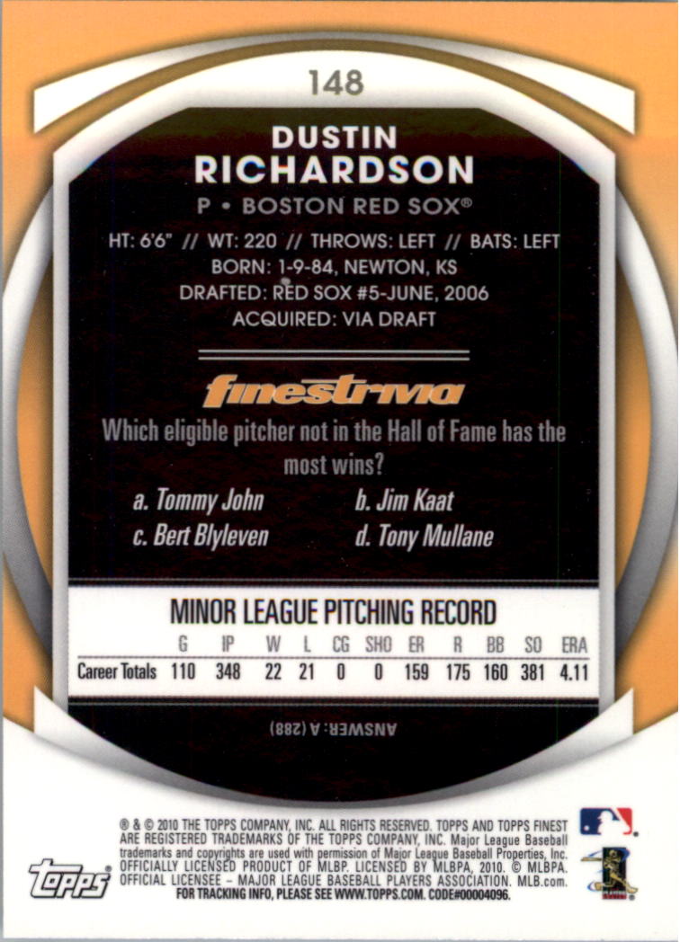 2010 Finest Baseball Card Pick (Base) - Picture 255 of 267