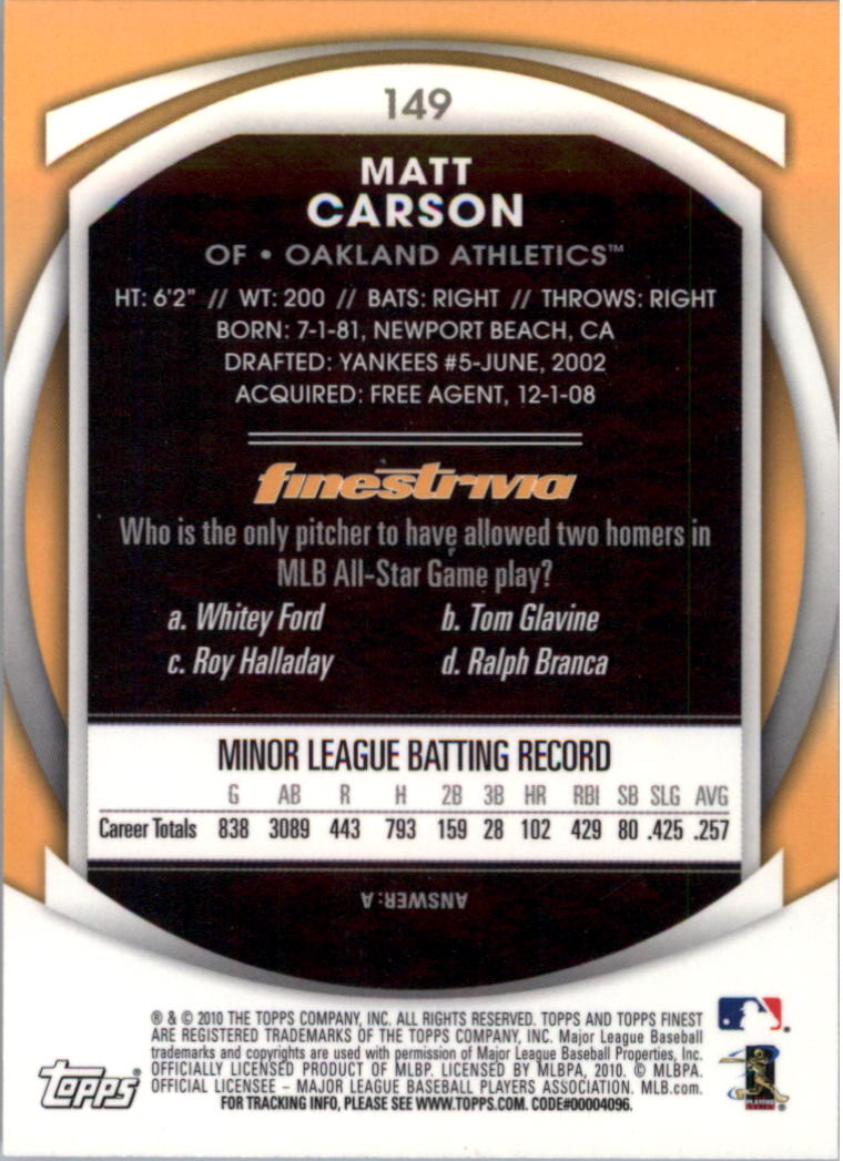 2010 Finest Baseball Card Pick (Base) - Picture 257 of 267