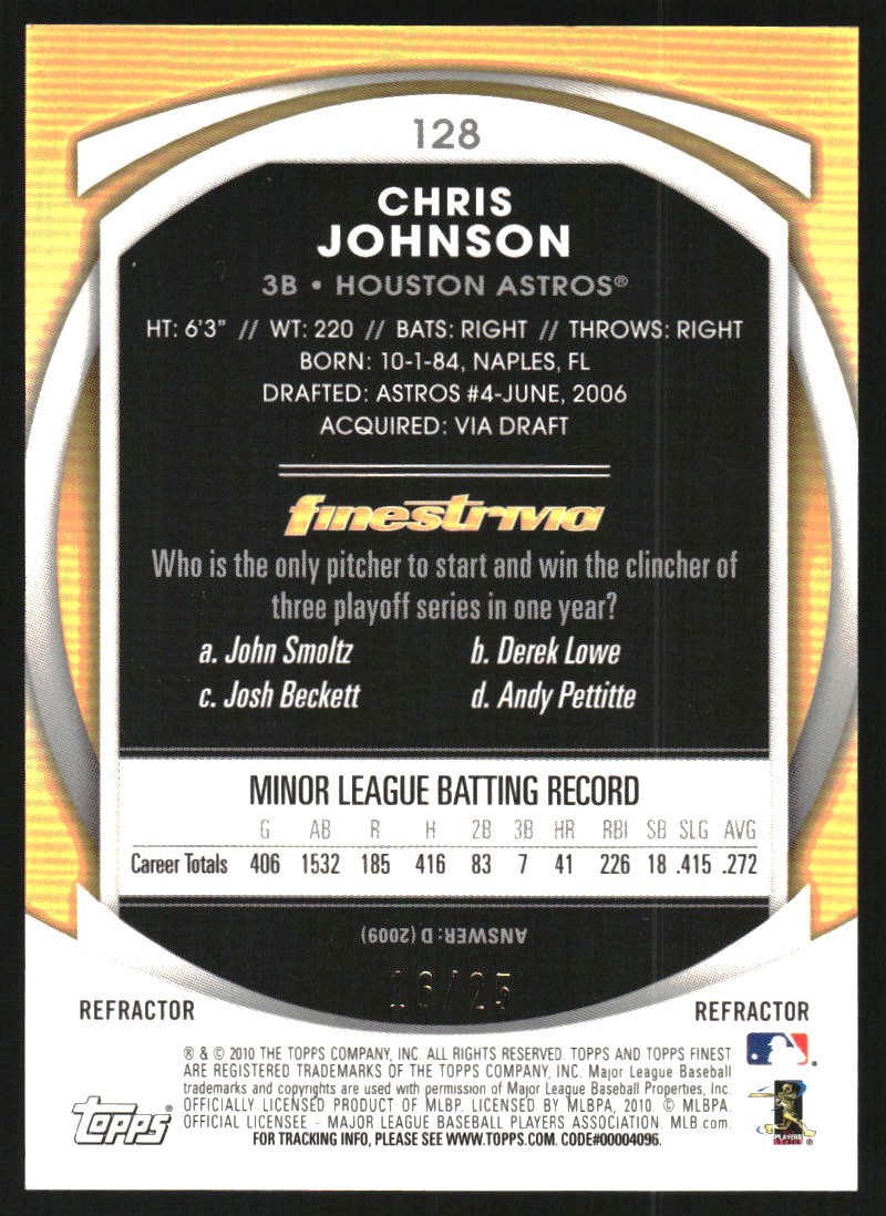 2010 Finest Refractors Red #128 Chris Johnson back image