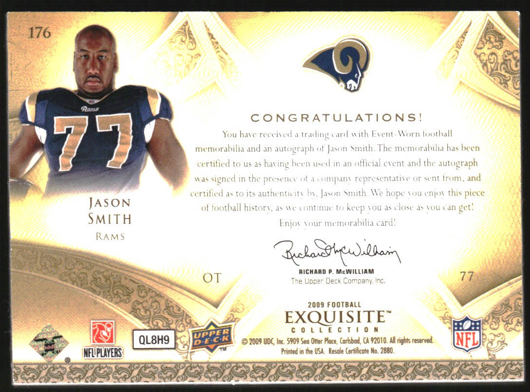 2009 Exquisite Collection Rookie Silver Holofoil #176 Jason Smith JSY AU