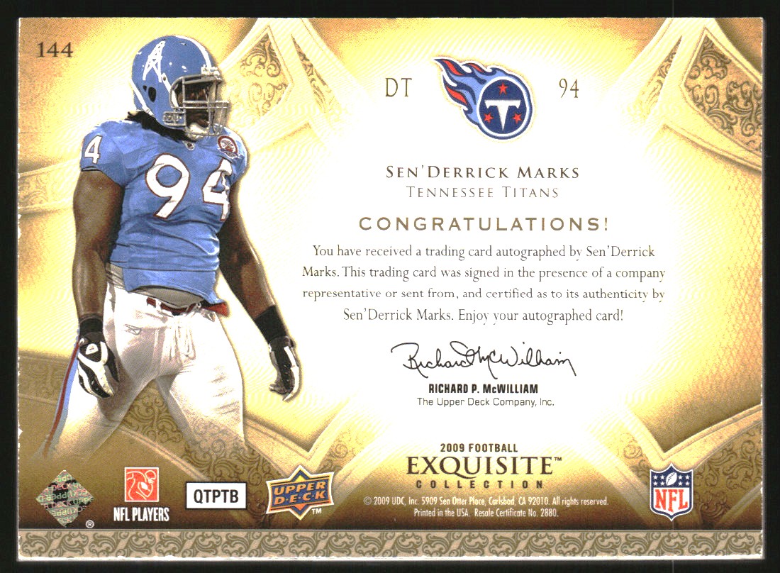 2009 Exquisite Collection Rookie Silver Holofoil #144 Sen'Derrick Marks AU