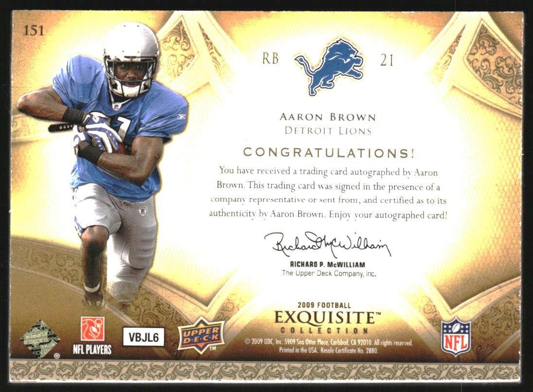 2009 Exquisite Collection Rookie Silver Holofoil #151 Aaron Brown AU