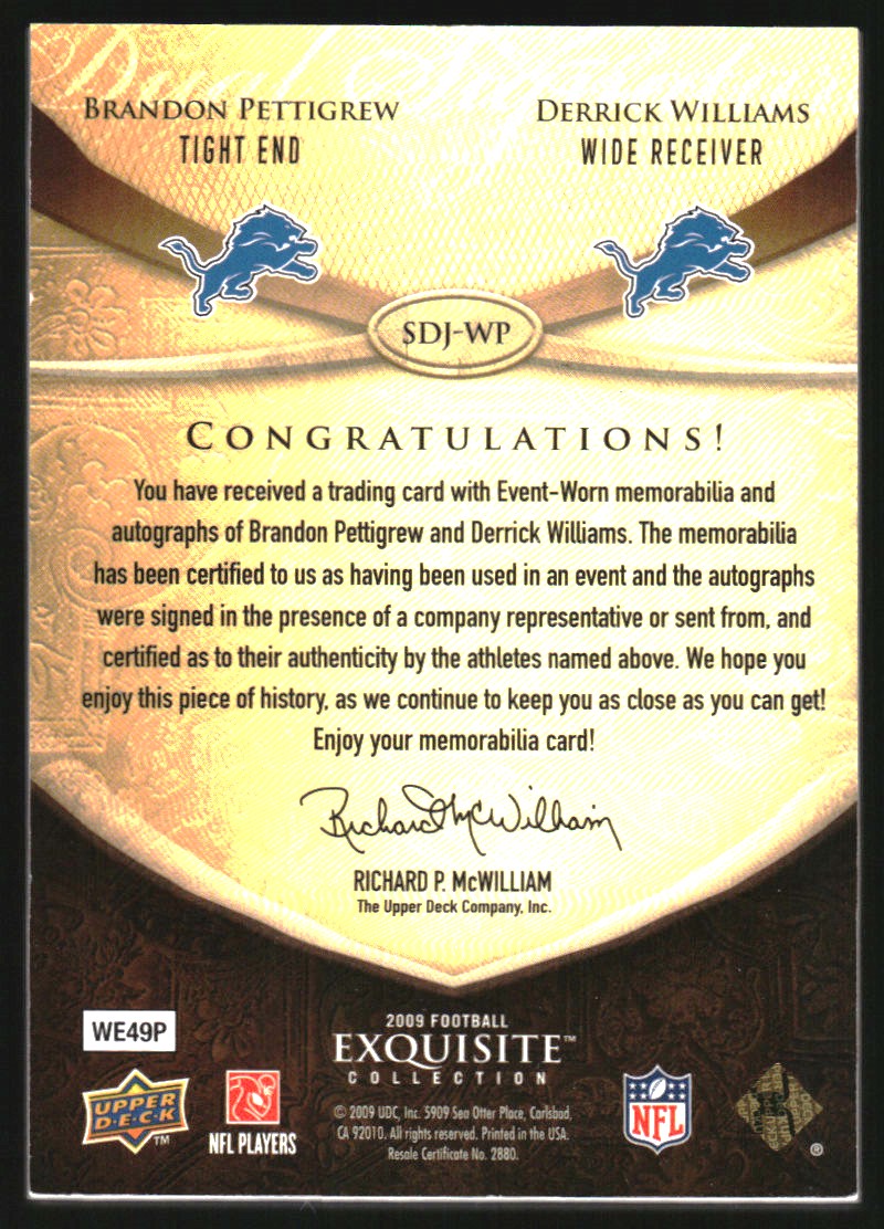 2009 Exquisite Collection Signature Jersey Dual #WP Brandon Pettigrew/35/Derrick Williams