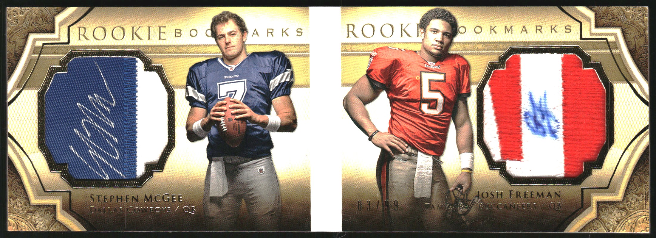 2009 Exquisite Collection Rookie Bookmark Patch Autographs #MF Josh Freeman/99/Stephen McGee