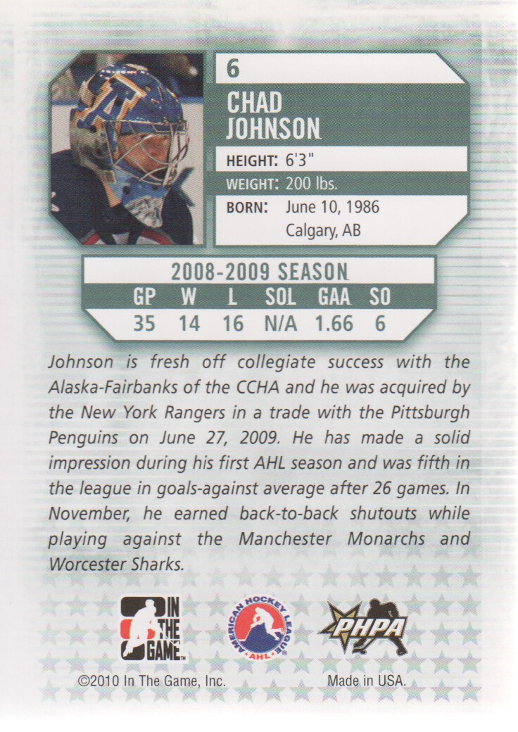 2009-10 Between The Pipes #6 Chad Johnson back image